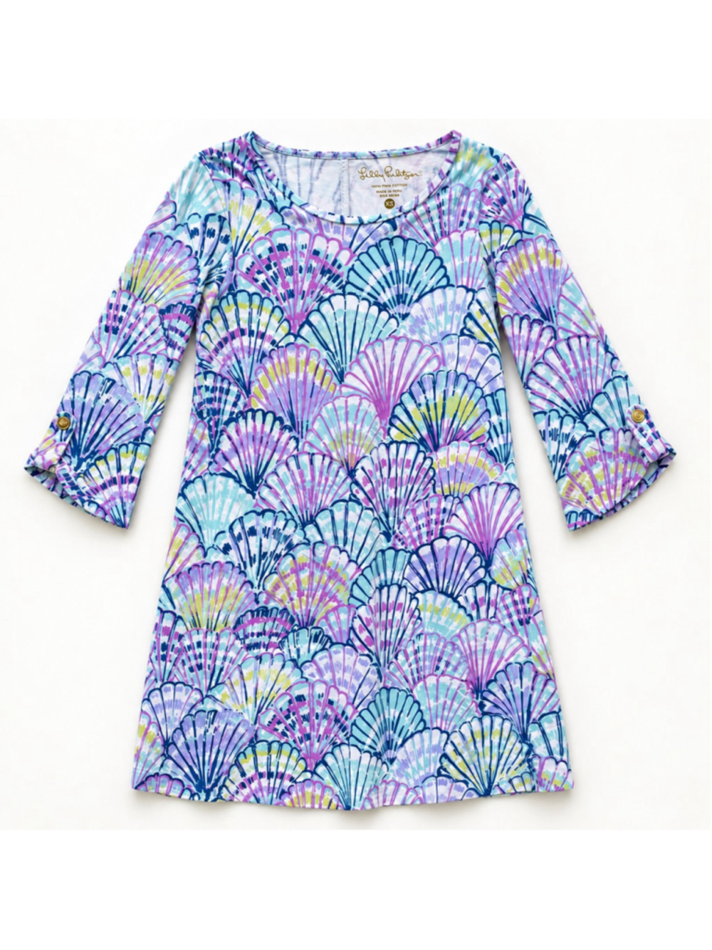 Lilly Pulitzer Linden Dress Serene Blue Oh Shello Pima Cotton XS Preppy Costal
